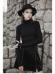 Punk Black Thread Knitted Fabric Turtleneck Versatile Multi Segmentation Lines Bottoming T-Shirt