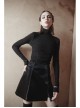 Punk Black Thread Knitted Fabric Turtleneck Versatile Multi Segmentation Lines Bottoming T-Shirt