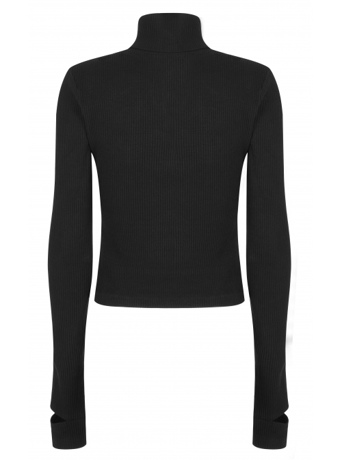 Punk Black Thread Knitted Fabric Turtleneck Versatile Multi Segmentation Lines Bottoming T-Shirt