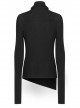 Punk Cashmere Knitting Cross-Folding Fold Design High Collar Pleated Long Sleeve Black T-Shirt