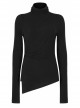 Punk Cashmere Knitting Cross-Folding Fold Design High Collar Pleated Long Sleeve Black T-Shirt