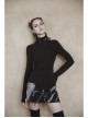 Punk Cashmere Knitting Cross-Folding Fold Design High Collar Pleated Long Sleeve Black T-Shirt
