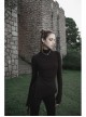 Punk Cashmere Knitting Cross-Folding Fold Design High Collar Pleated Long Sleeve Black T-Shirt