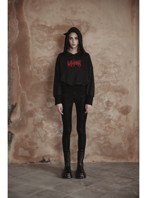 Pure Cotton Threaded Elastic Hem Witch Hat Gothic Letter Printing Sweater