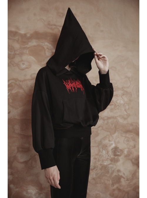 Pure Cotton Threaded Elastic Hem Witch Hat Gothic Letter Printing Sweater
