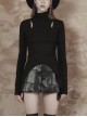 Punk Black High Collar Pointed Hem Cut-Out Fit T-Shirt