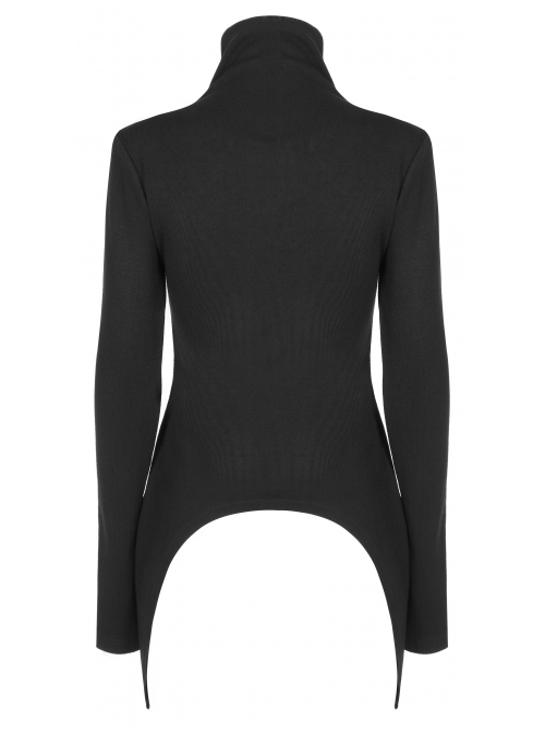 Punk Black High Collar Pointed Hem Cut-Out Fit T-Shirt