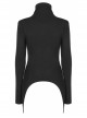 Punk Black High Collar Pointed Hem Cut-Out Fit T-Shirt