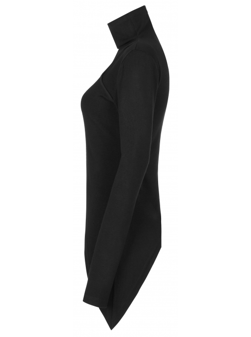 Punk Black High Collar Pointed Hem Cut-Out Fit T-Shirt