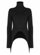 Punk Black High Collar Pointed Hem Cut-Out Fit T-Shirt