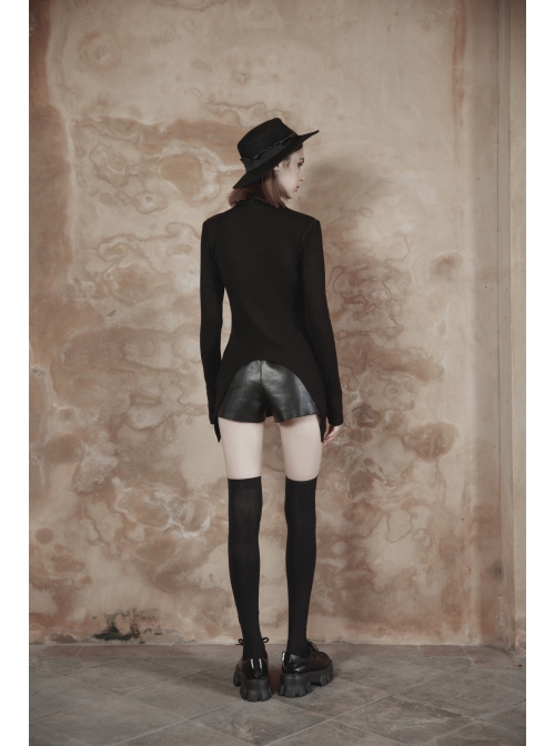 Punk Black High Collar Pointed Hem Cut-Out Fit T-Shirt