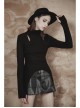 Punk Black High Collar Pointed Hem Cut-Out Fit T-Shirt