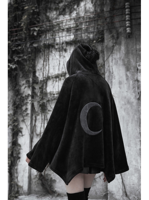 Punk Cloak Design Irregular Hem Silver Meniscus Embroidery Dark Velvet Embroidered Cloak Jacket