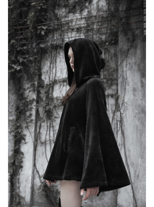 Punk Cloak Design Irregular Hem Silver Meniscus Embroidery Dark Velvet Embroidered Cloak Jacket
