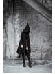 Punk Black Pointed Witch Hat Design Metal Zipper Decoration Dark Loose Irregular Woolen Coat