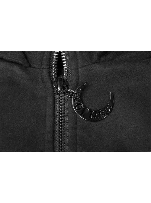 Punk Black Pointed Witch Hat Design Metal Zipper Decoration Dark Loose Irregular Woolen Coat
