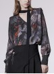 Lightweight Waste Series Printed Woven Fabric Small Shoulder Pad Design V-Neck Shirt