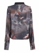 Lightweight Waste Series Printed Woven Fabric Small Shoulder Pad Design V-Neck Shirt