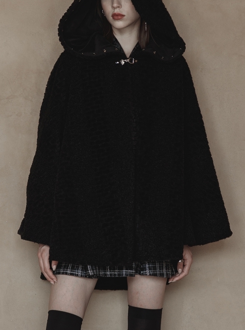 Black Plush Fabric Heart-Shaped Buttonhole Webbing Decoration Witch Hat Fluffy Thickened Cloak Coat