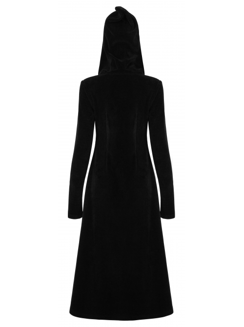 Punk Plush Fabric Wizard Hat Metal Zipper Decoration Collect Waist Knit Long Coat