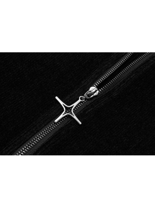 Punk Plush Fabric Wizard Hat Metal Zipper Decoration Collect Waist Knit Long Coat