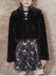 Punk Long woolly Heart-Shaped Buckle Belt Design Loose Black Short Coat