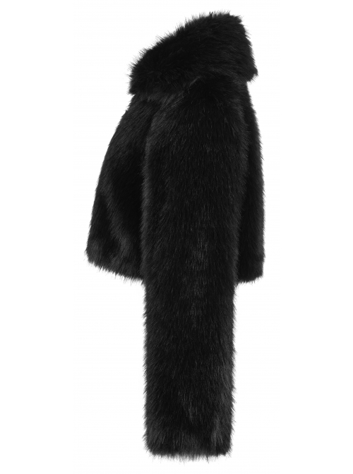 Punk Long woolly Heart-Shaped Buckle Belt Design Loose Black Short Coat