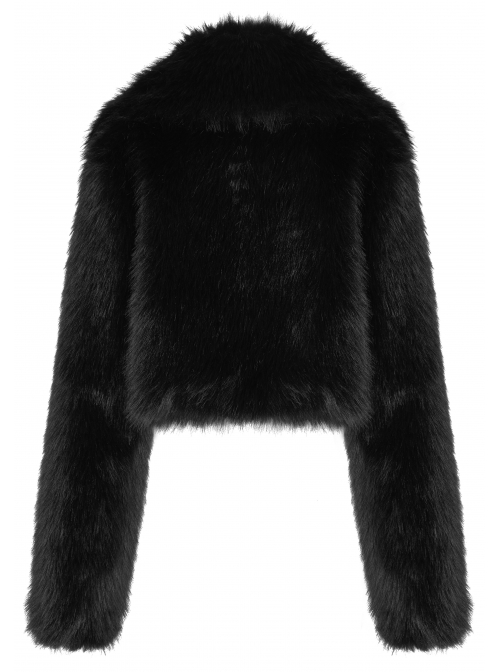 Punk Long woolly Heart-Shaped Buckle Belt Design Loose Black Short Coat