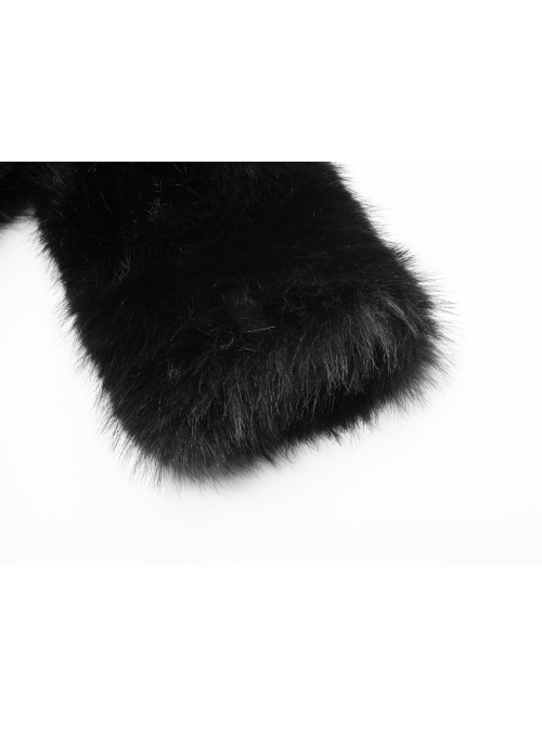 Punk Long woolly Heart-Shaped Buckle Belt Design Loose Black Short Coat