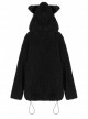 Black Punk Fox Pointed Ear Design Woolly Loose Medium Length Sweater Coat