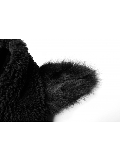 Black Punk Fox Pointed Ear Design Woolly Loose Medium Length Sweater Coat
