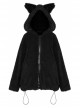 Black Punk Fox Pointed Ear Design Woolly Loose Medium Length Sweater Coat
