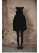 Black Punk Fox Pointed Ear Design Woolly Loose Medium Length Sweater Coat