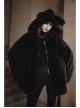 Black Punk Fox Pointed Ear Design Woolly Loose Medium Length Sweater Coat