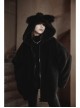 Black Punk Fox Pointed Ear Design Woolly Loose Medium Length Sweater Coat