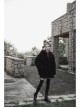 Black Punk Fox Pointed Ear Design Woolly Loose Medium Length Sweater Coat