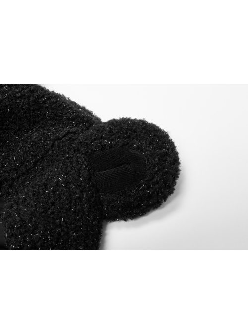 Black Punk Metal Zipper Decoration Woolly Bear Ears Drawstring Short Jacket