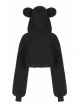Black Punk Metal Zipper Decoration Woolly Bear Ears Drawstring Short Jacket
