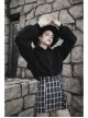 Black Punk Metal Zipper Decoration Woolly Bear Ears Drawstring Short Jacket