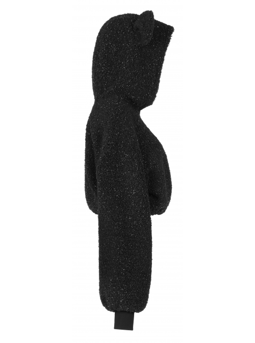 Black Punk Metal Zipper Decoration Woolly Bear Ears Drawstring Short Jacket