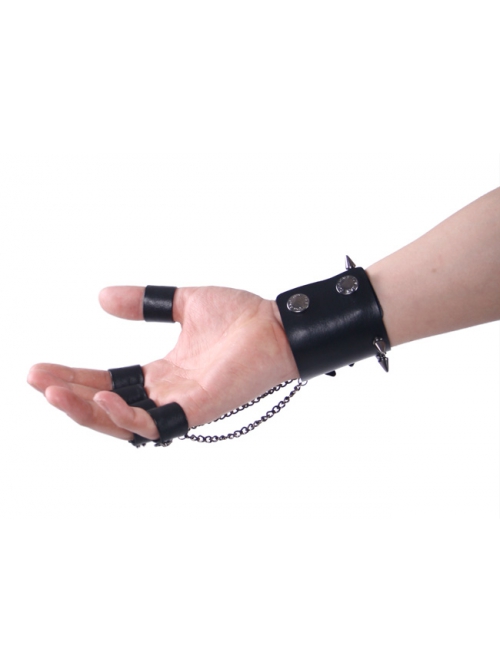 Punk Cortex Rivet Design Metal Chain Hole Decoration Five Finger Ring Skull Gloves