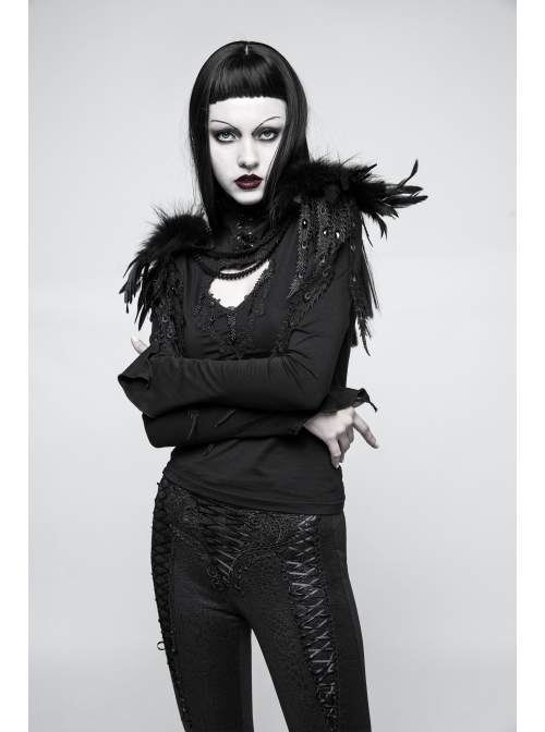 Black Gothic Flocking Iron Chain Decoration Feather Leather Shoulder Knot