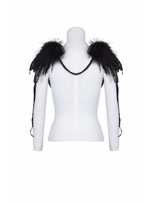 Black Gothic Flocking Iron Chain Decoration Feather Leather Shoulder Knot