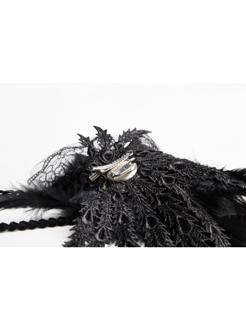 Black Gothic Flocking Iron Chain Decoration Feather Leather Shoulder Knot