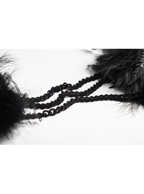 Black Gothic Flocking Iron Chain Decoration Feather Leather Shoulder Knot