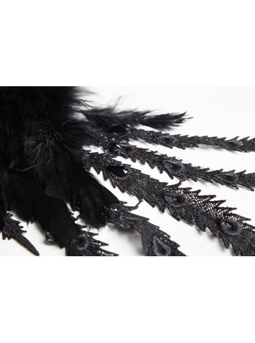 Black Gothic Flocking Iron Chain Decoration Feather Leather Shoulder Knot