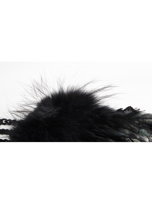 Black Gothic Flocking Iron Chain Decoration Feather Leather Shoulder Knot