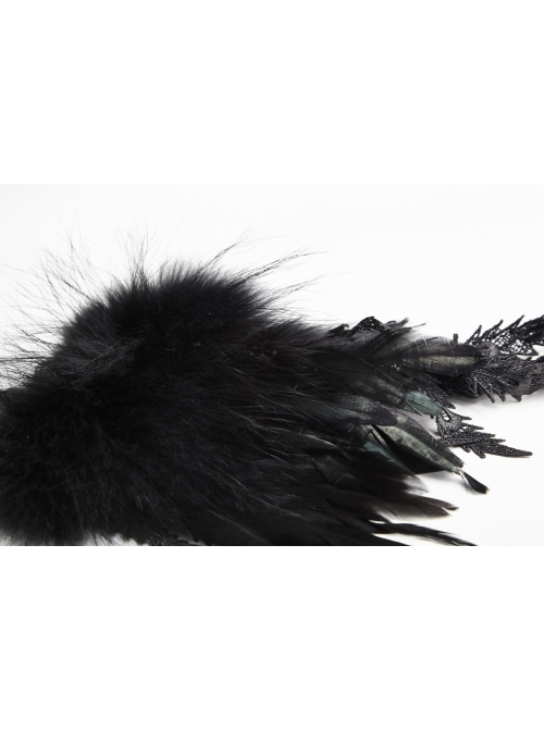 Black Gothic Flocking Iron Chain Decoration Feather Leather Shoulder Knot