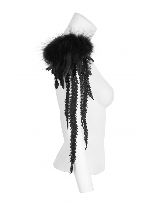 Black Gothic Flocking Iron Chain Decoration Feather Leather Shoulder Knot