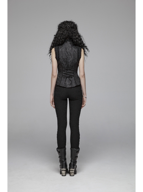 Gothic Stretch Tight Jacquard Printed Decoration Black Bottom Trousers